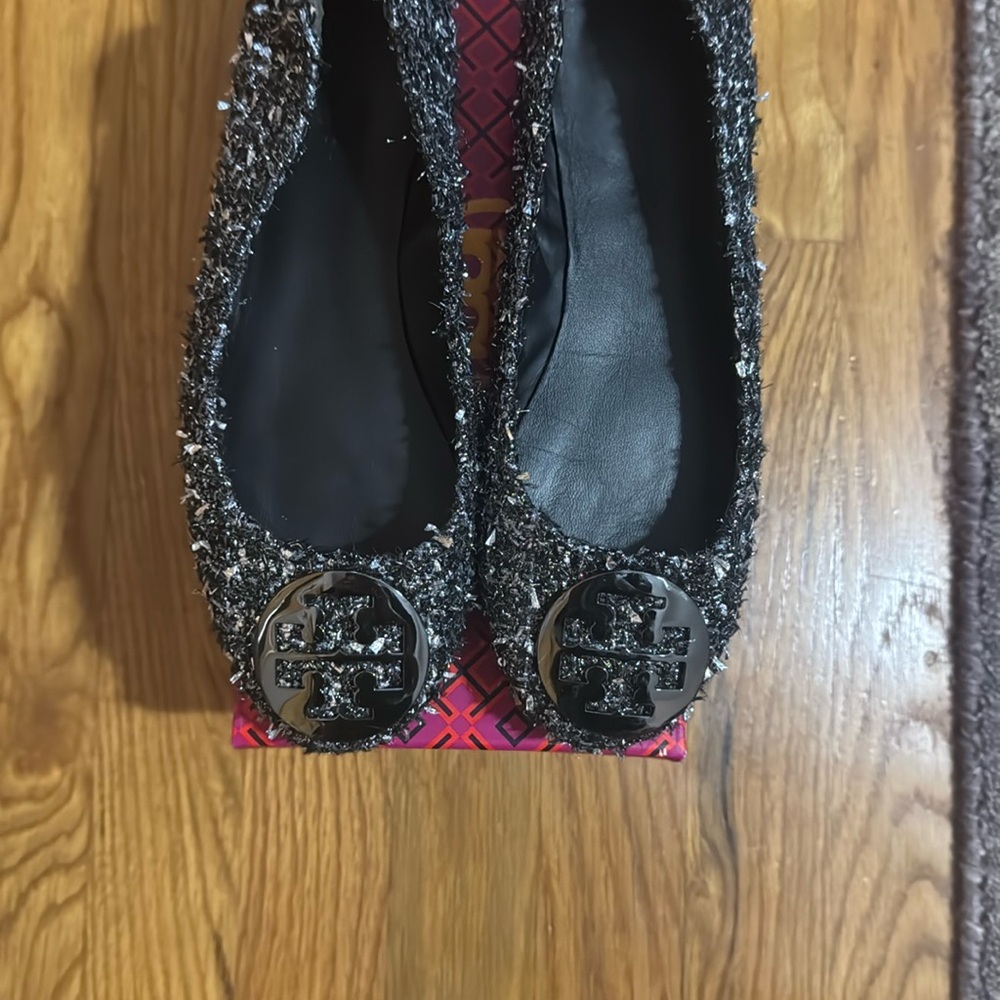 Tory Burch Minnie Ballet Silver Confetti/Gunmetal Flats - Size 6.5